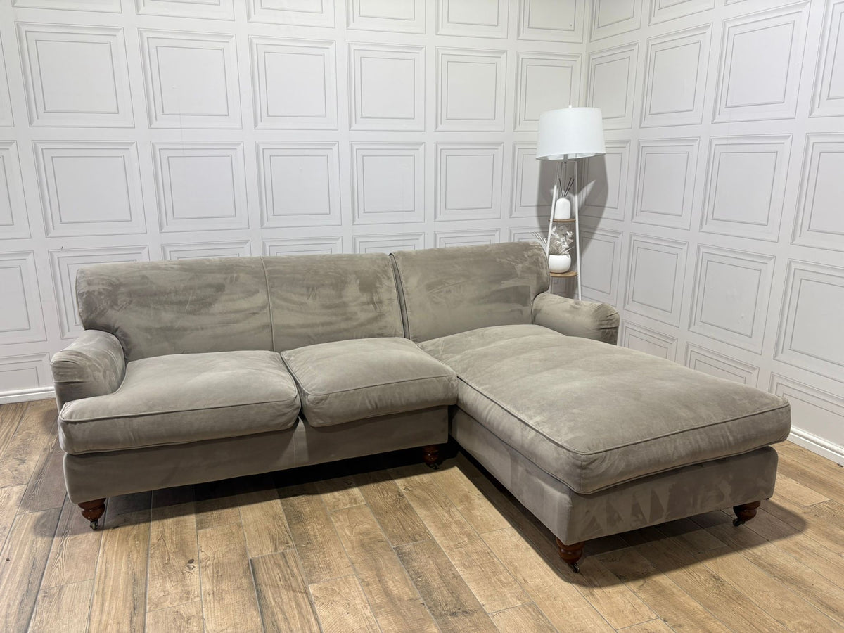 Furniture Village Mink Coloured French Velvet Corner Sofa - Delivery Available - Payment On Delivery