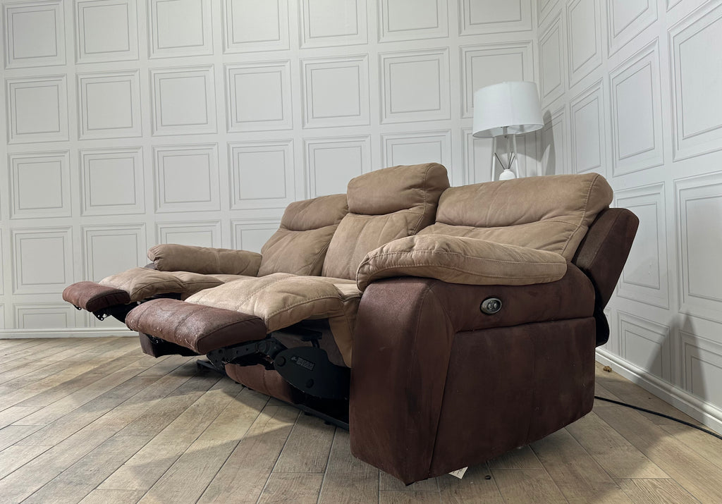 DFS Brown 3 Seater Electric Recliner Sofa With USB Connection - Delivery Available