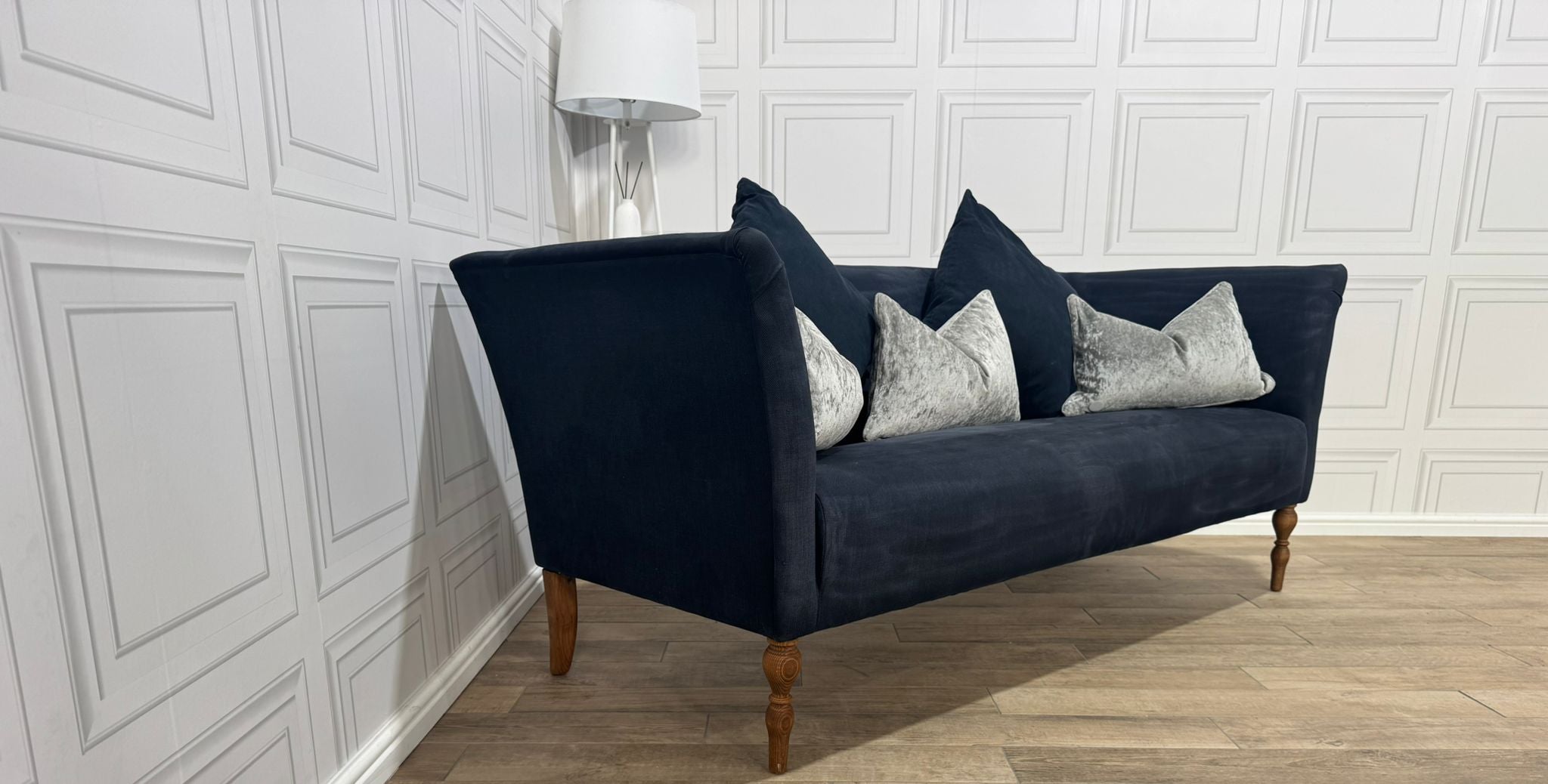 Beautiful Navy French Velvet 3 Seater Sofa - Same Day Delivery Available - Payment On Delivery