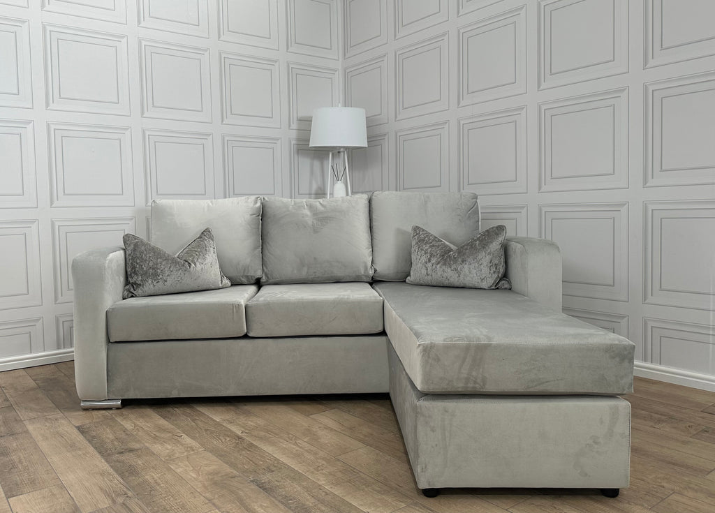Brand New Ivory French Velvet Corner Sofa With Left & Right Sided Chaise - Same Day Delivery