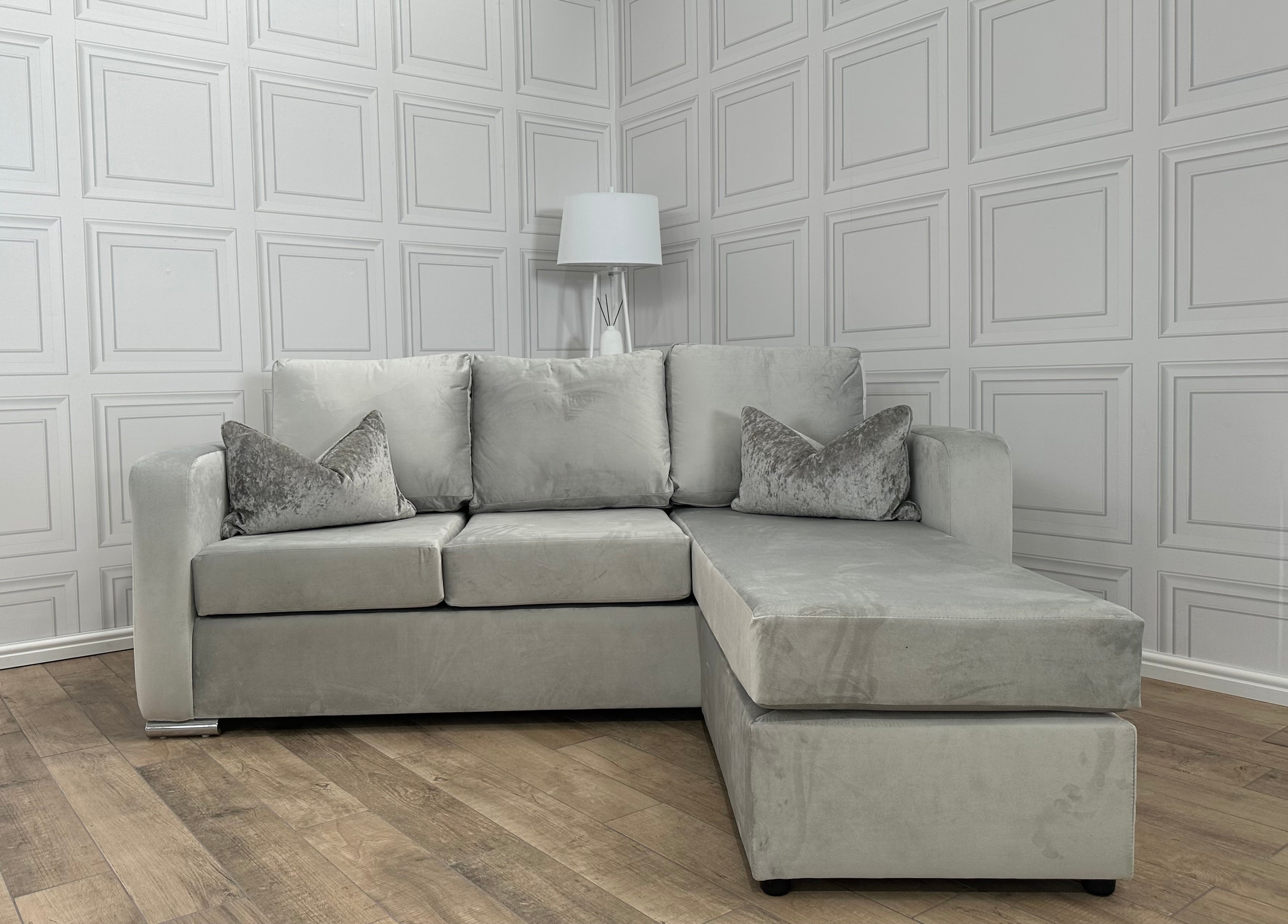 Brand New Ivory French Velvet Corner Sofa With Left & Right Sided Chaise - Same Day Delivery