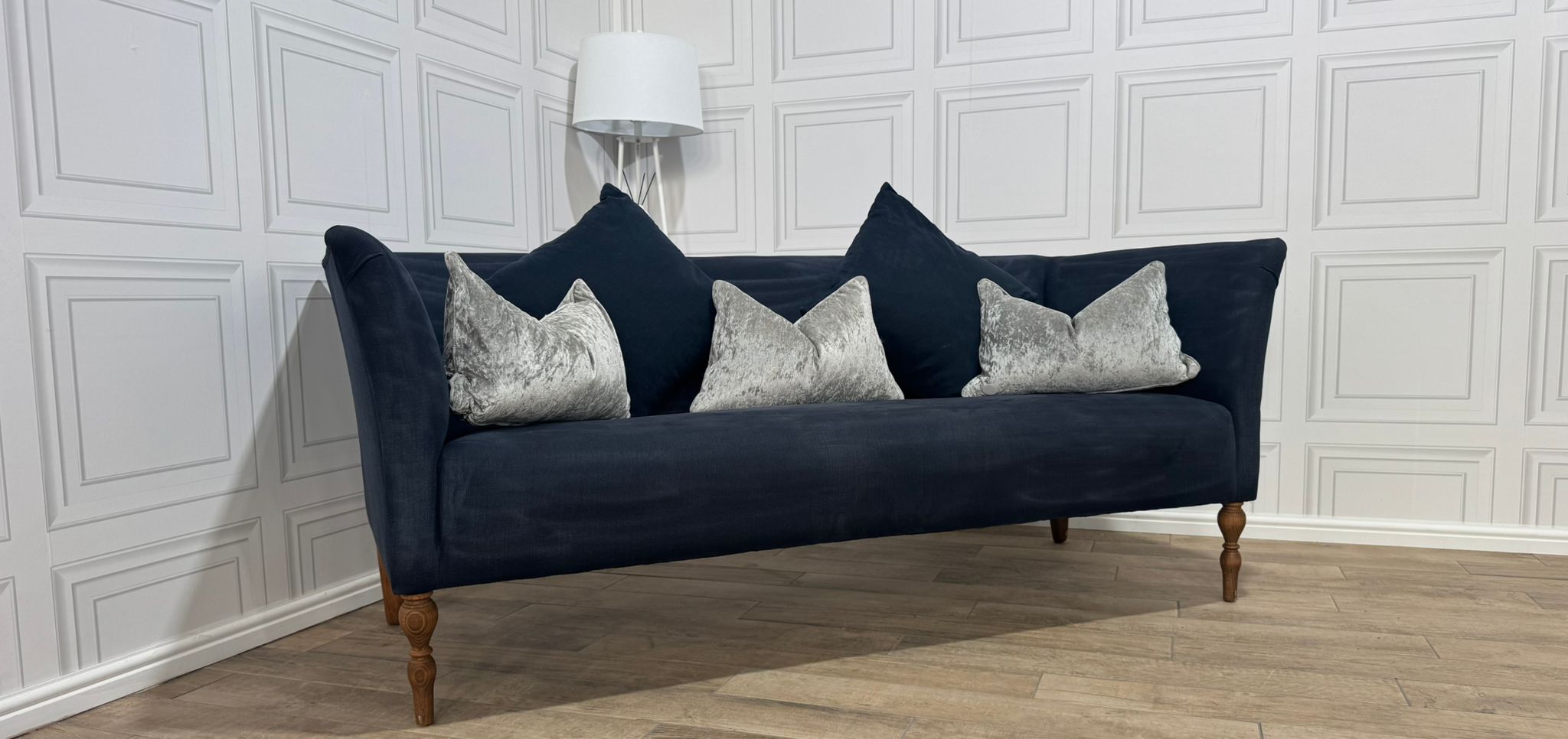 Beautiful Navy French Velvet 3 Seater Sofa - Same Day Delivery Available - Payment On Delivery
