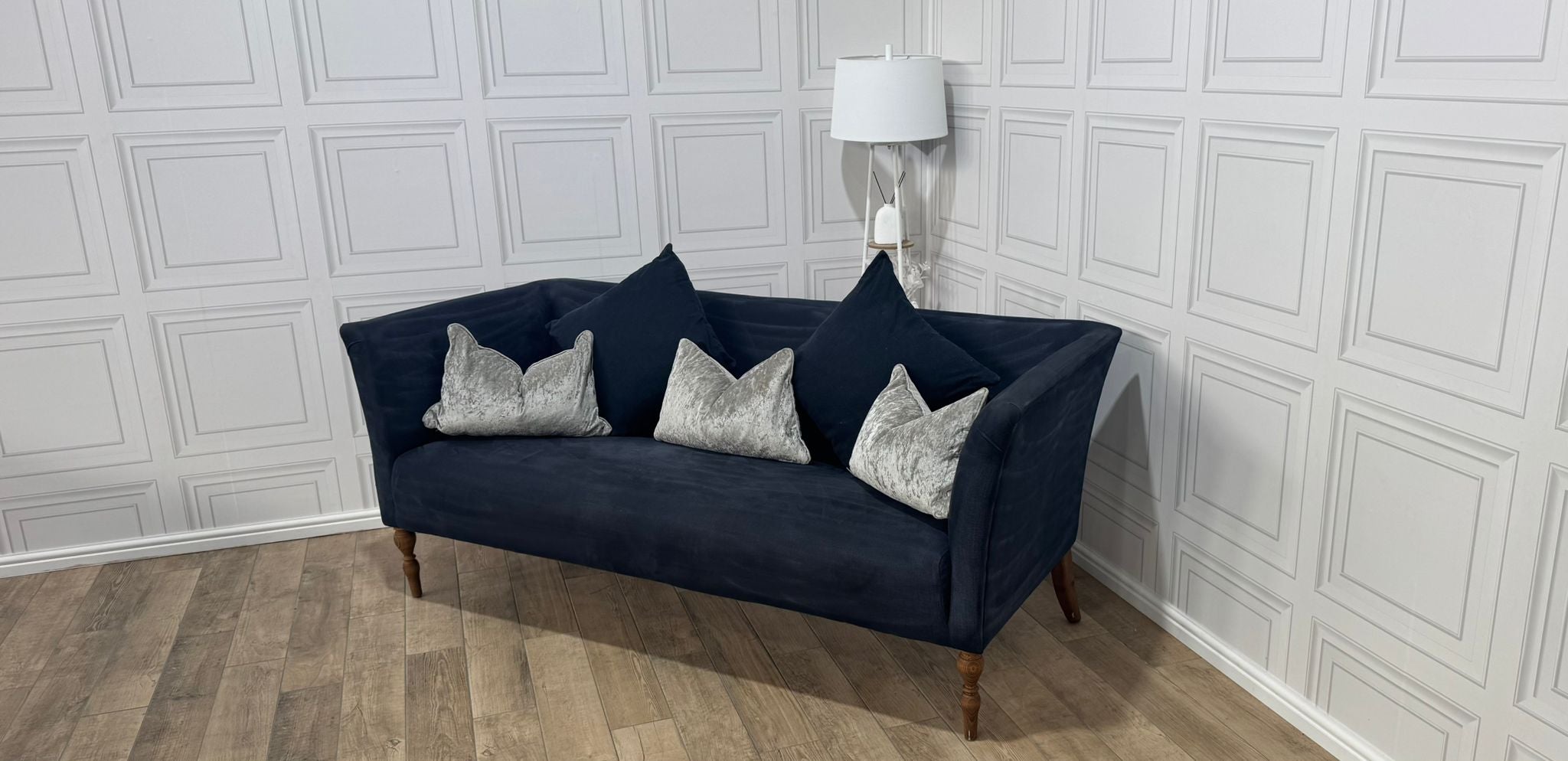 Beautiful Navy French Velvet 3 Seater Sofa - Same Day Delivery Available - Payment On Delivery
