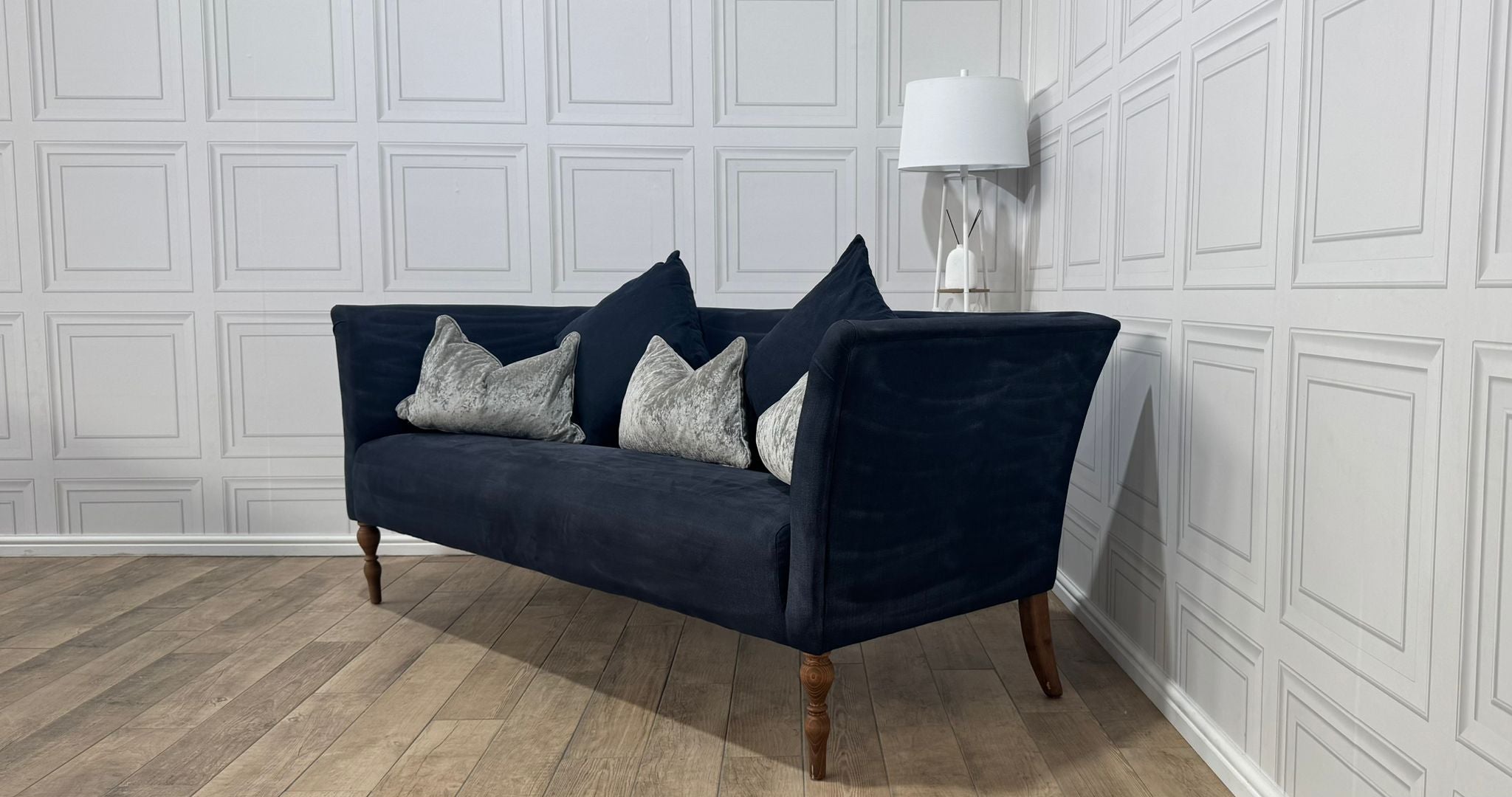 Beautiful Navy French Velvet 3 Seater Sofa - Same Day Delivery Available - Payment On Delivery