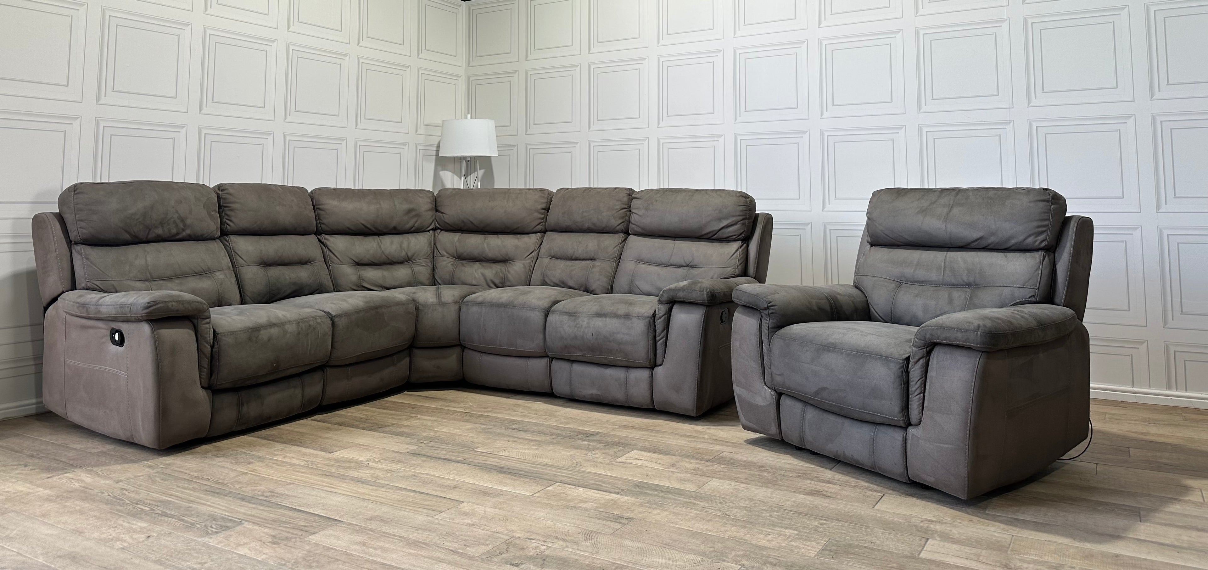 Sofology Grey Corner Recliner Sofa & Electric Reclining USB Chair - Delivery Available