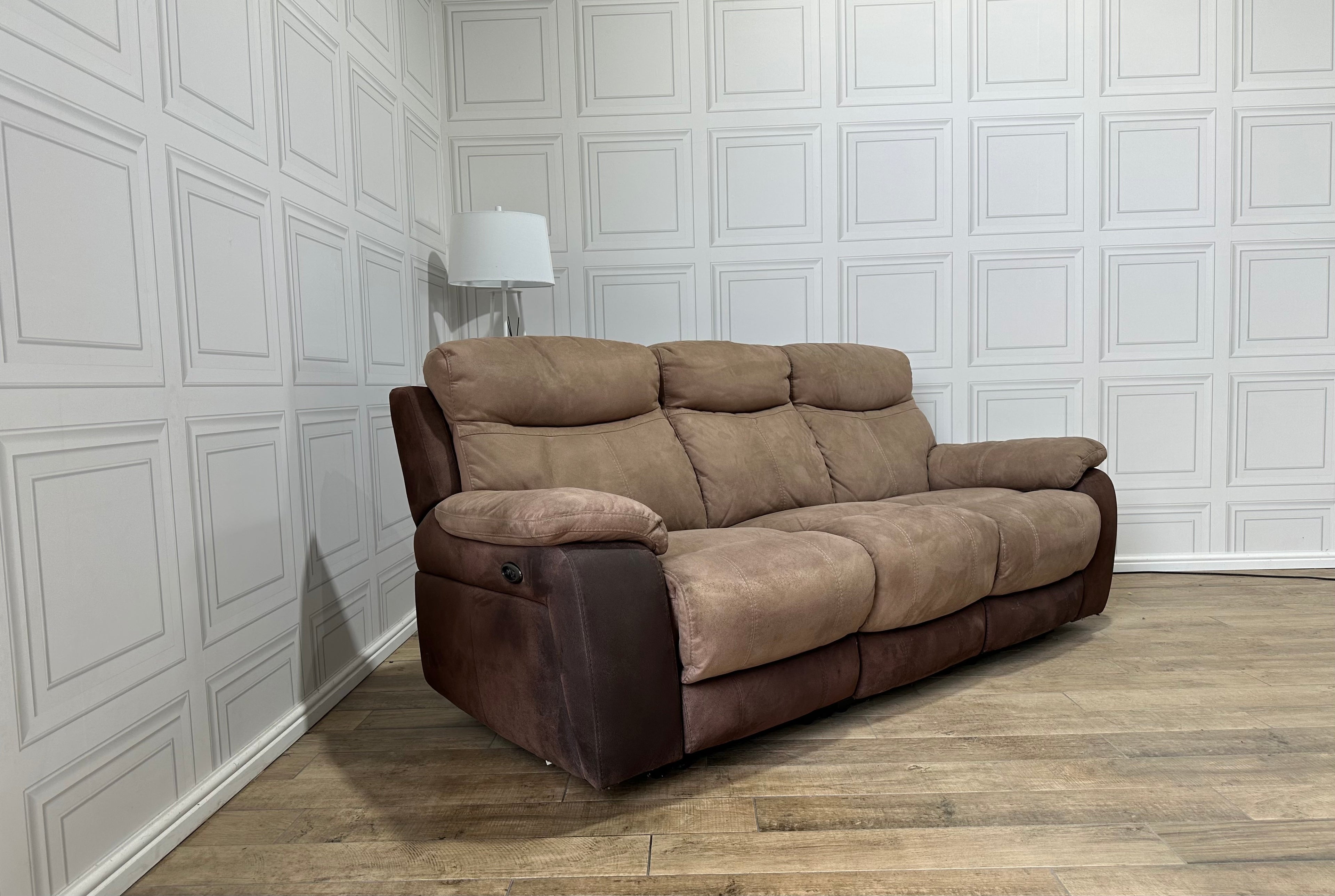 DFS Brown 3 Seater Electric Recliner Sofa With USB Connection - Delivery Available