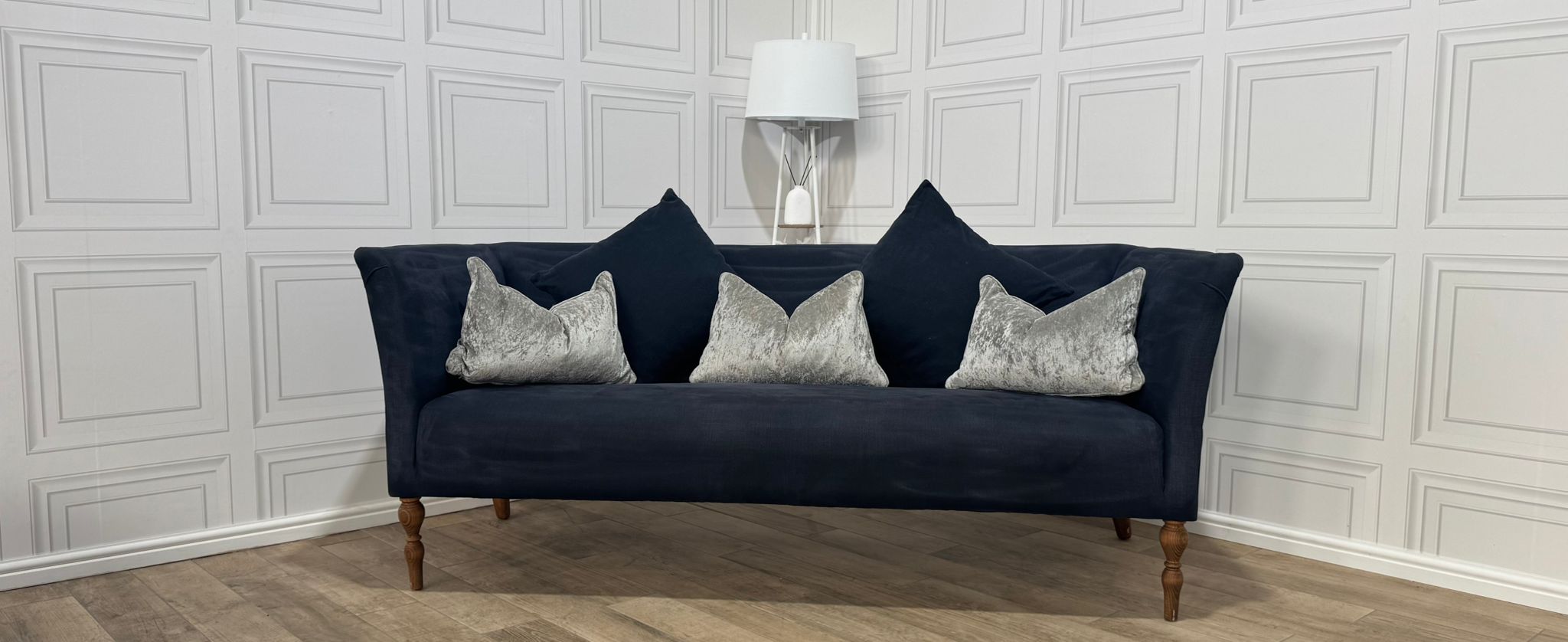 Beautiful Navy French Velvet 3 Seater Sofa - Same Day Delivery Available - Payment On Delivery