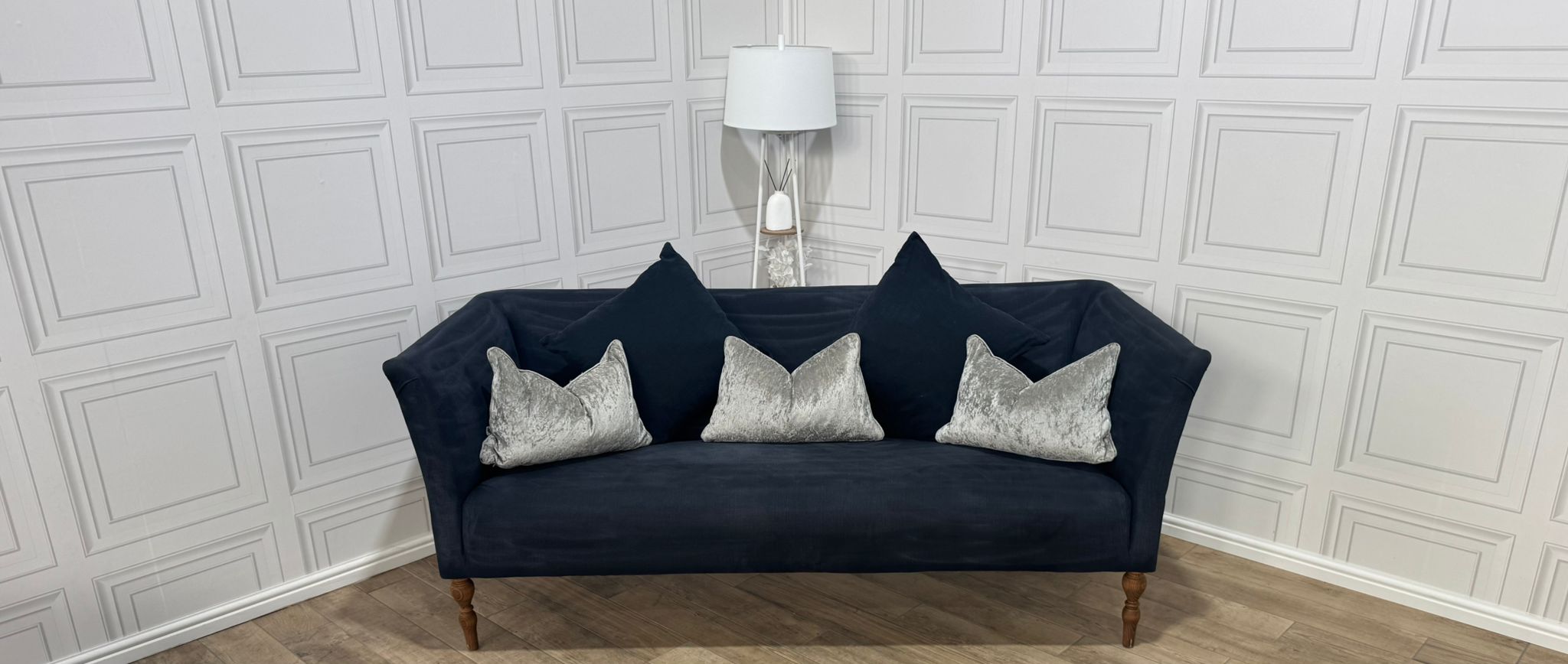 Beautiful Navy French Velvet 3 Seater Sofa - Same Day Delivery Available - Payment On Delivery