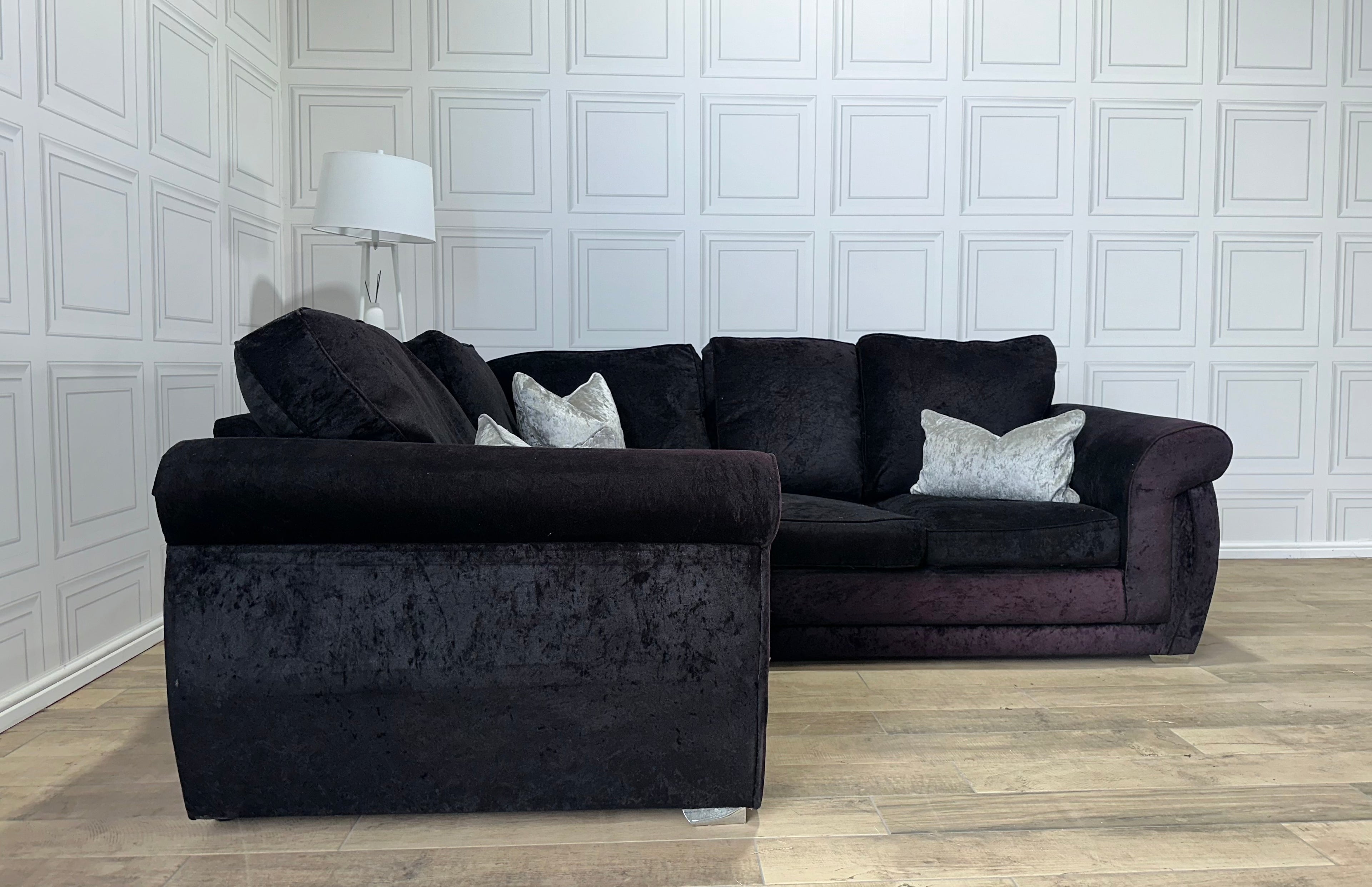 Black French Velvet Corner Sofa
