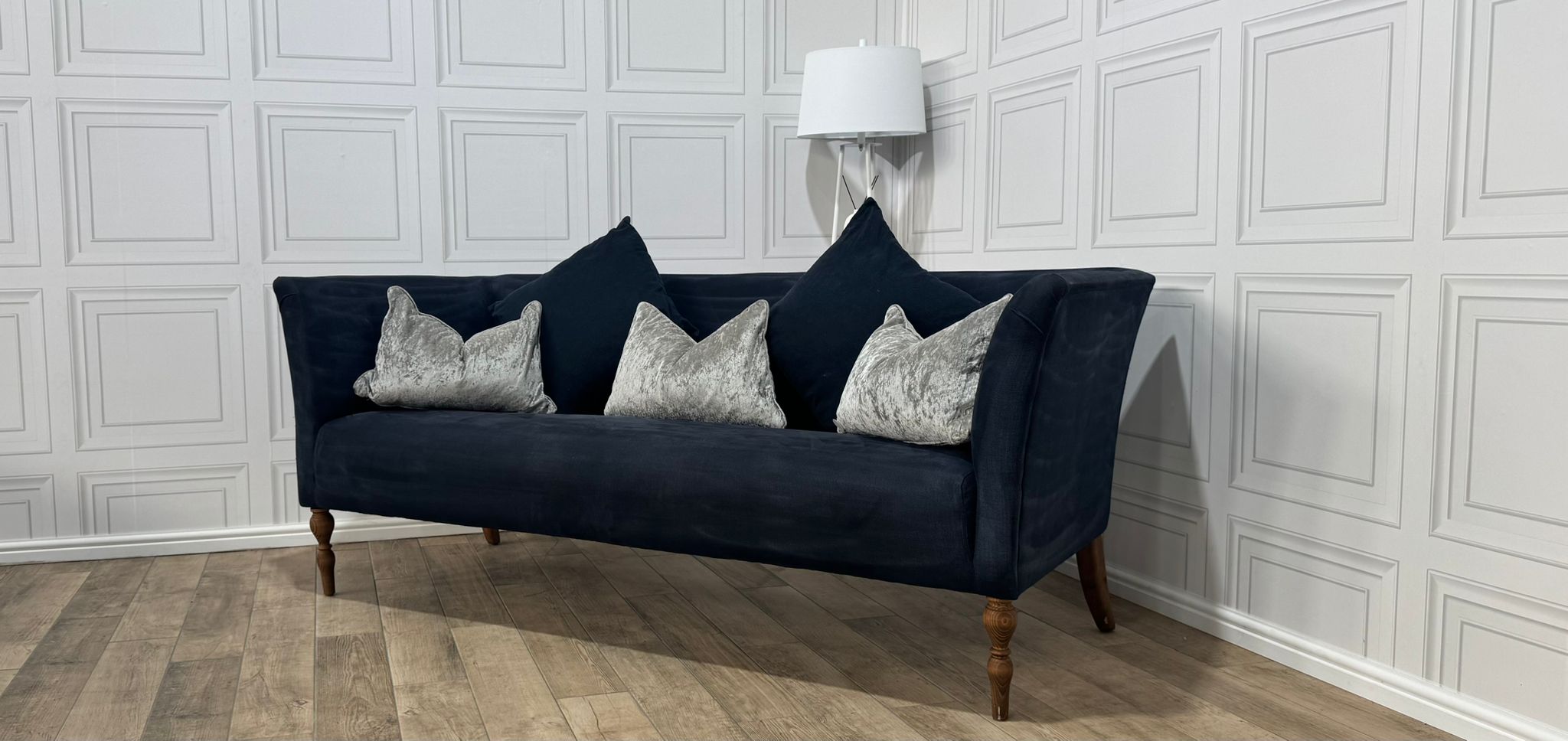 Beautiful Navy French Velvet 3 Seater Sofa - Same Day Delivery Available - Payment On Delivery