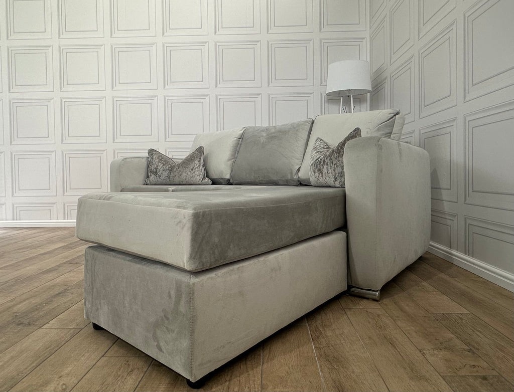 Brand New Ivory French Velvet Corner Sofa With Left & Right Sided Chaise - Same Day Delivery